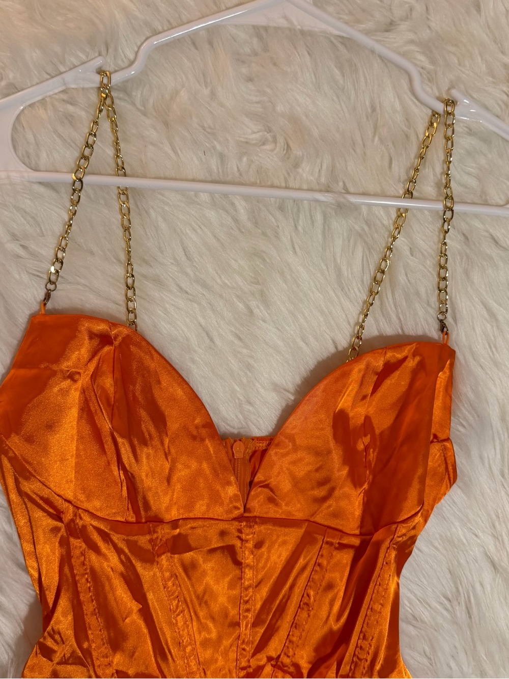 SHEIN BAE Tangerine Orange Satin Ruched Corset Mini Dress Size S NWT - Picture 3 of 12